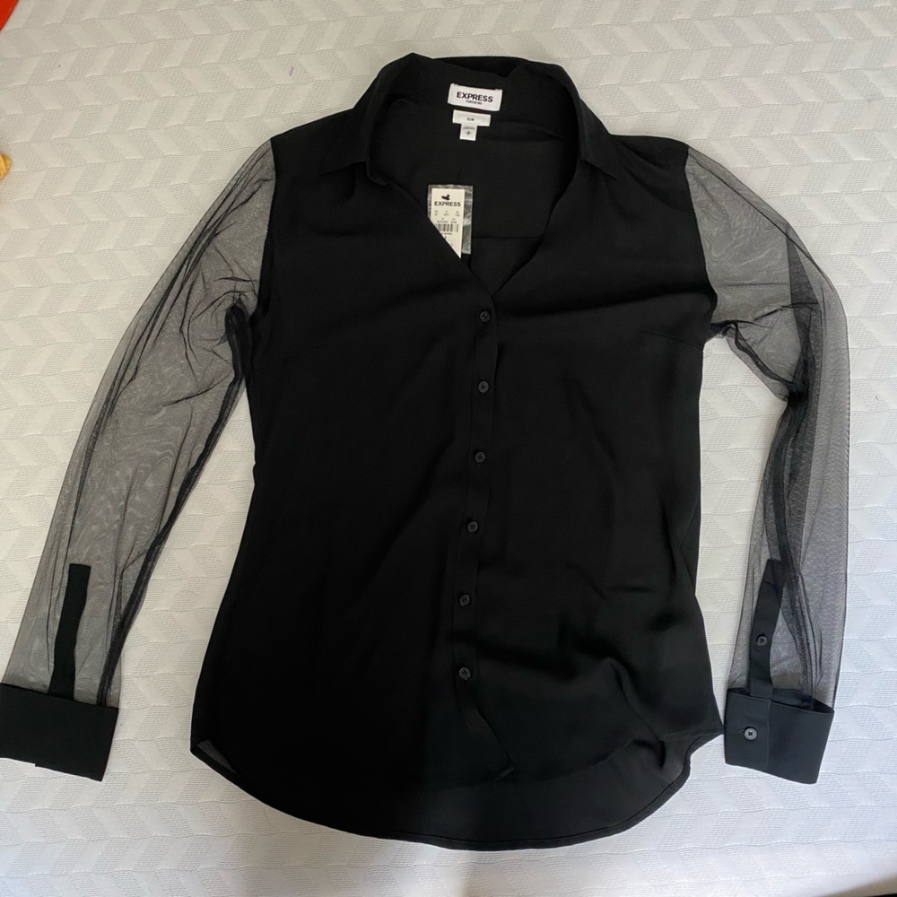 Express sheer sleeve portofino blouse